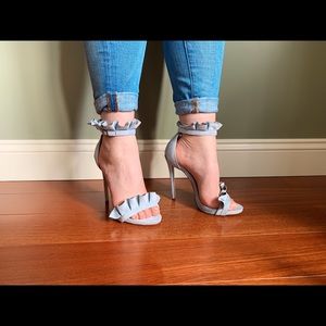 Nasty Gal Time to Dance blue ruffle suede heels